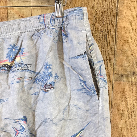 Tommy Bahama Relax Board Shorts Mens Medium Blue‎ Yellow Marlin Beach Print Swim - Picture 3 of 12